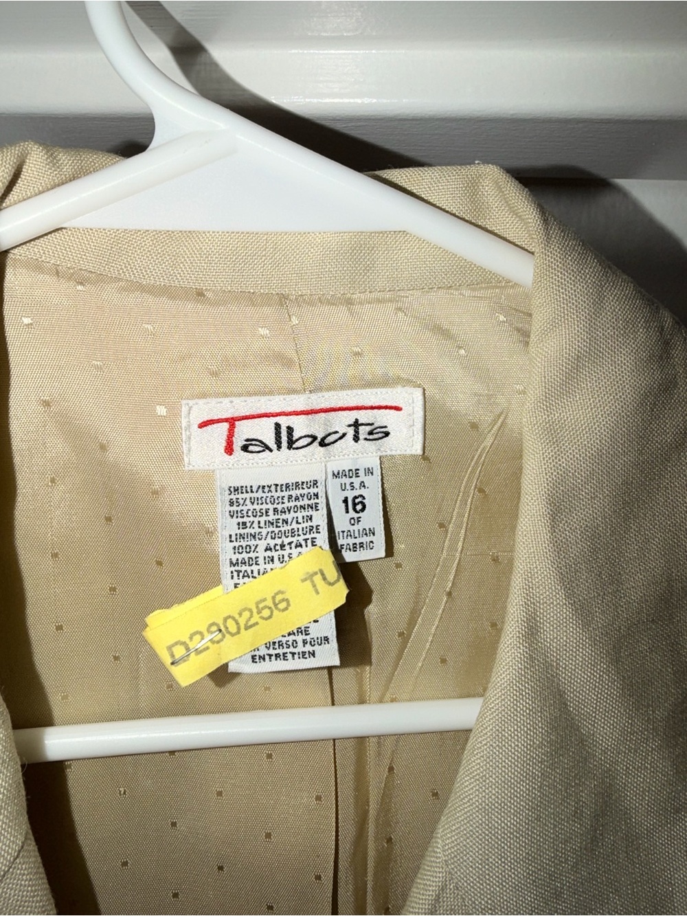Vintage Talbots Linen blend Light Tan Belted Blazer Jacket 16 Safari Classic 16 - Picture 5 of 6